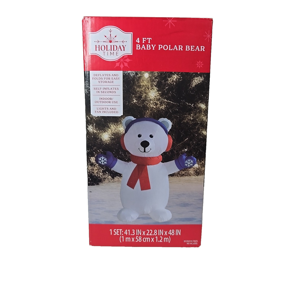 Holiday Time 4 ft Baby Polar Bear Christmas Airblown Yard Inflatable NEW